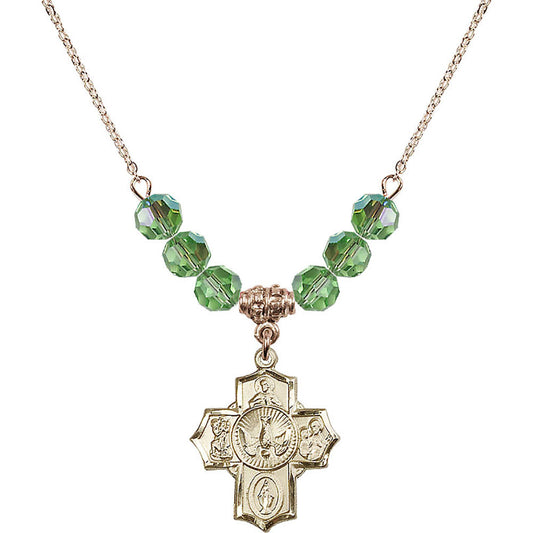 14kt Gold Filled 5-Way Birthstone Necklace with Peridot Beads - 2090