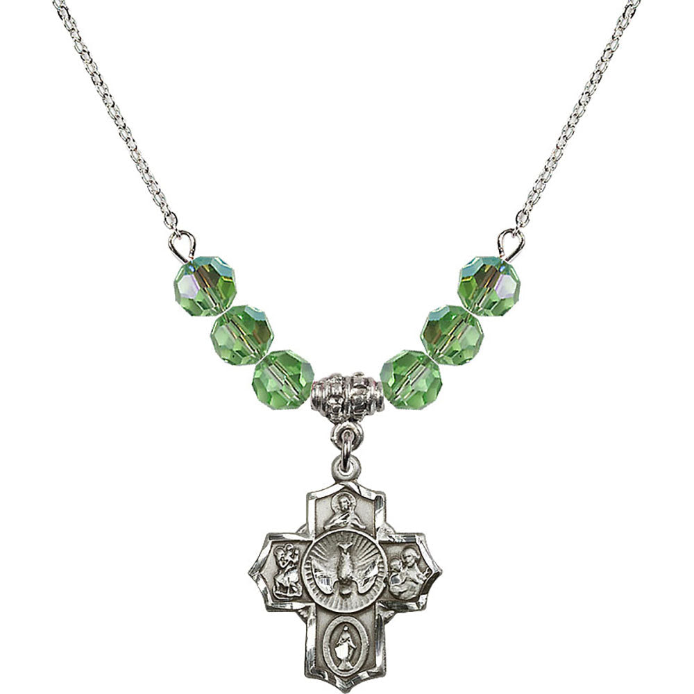 Sterling Silver 5-Way Birthstone Necklace with Peridot Beads - 2090