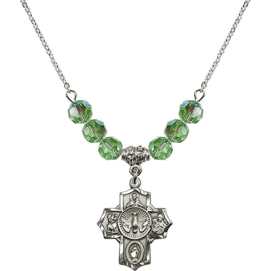Sterling Silver 5-Way Birthstone Necklace with Peridot Beads - 2090