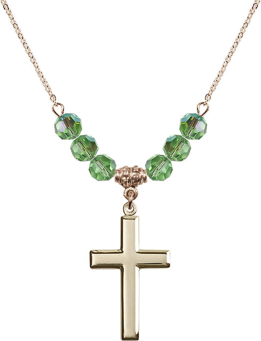 14kt Gold Filled Cross Birthstone Necklace with Peridot Beads - 2190