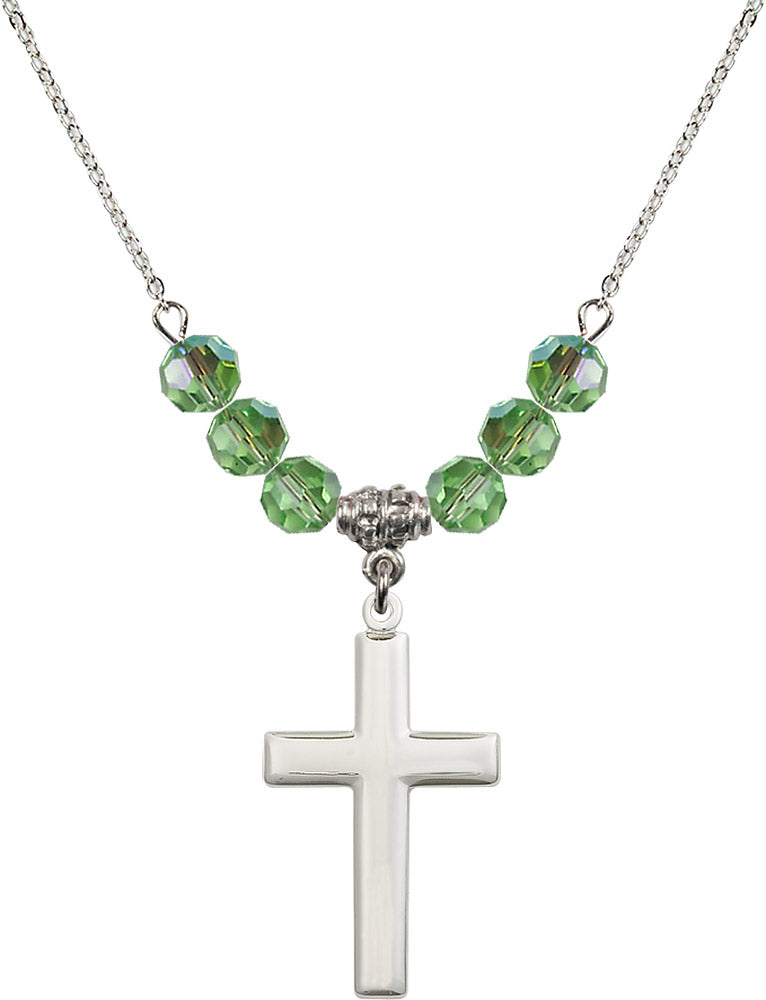 Sterling Silver Cross Birthstone Necklace with Peridot Beads - 2190