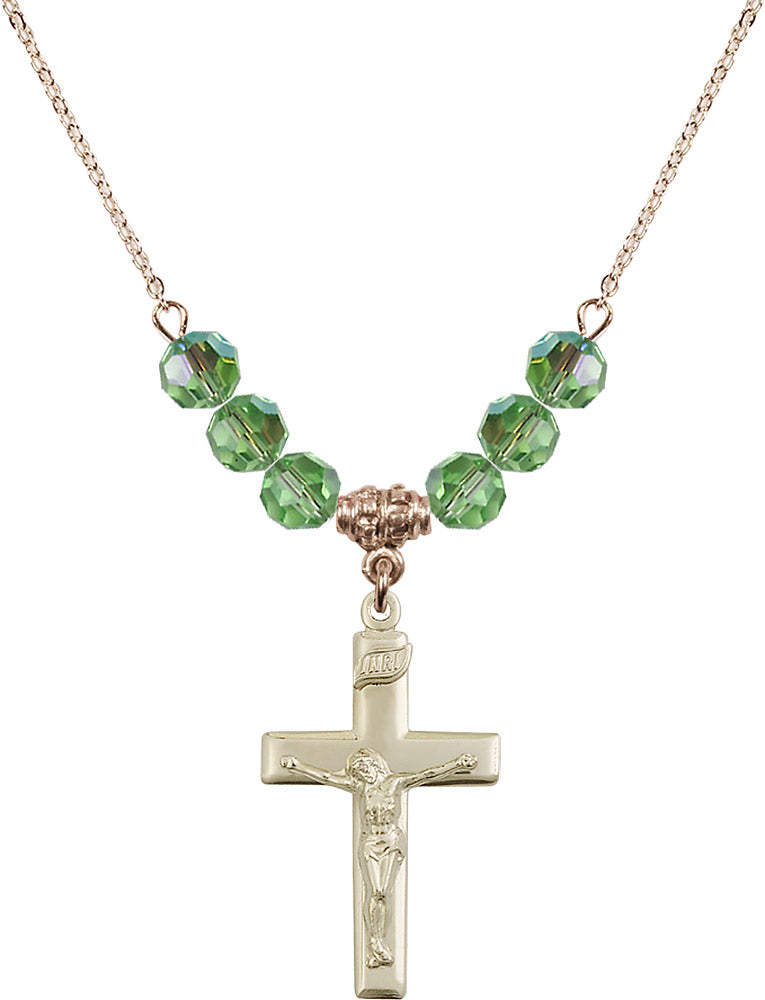 14kt Gold Filled Crucifix Birthstone Necklace with Peridot Beads - 2191