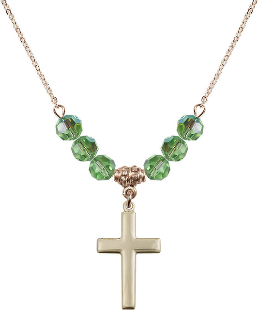 14kt Gold Filled Cross Birthstone Necklace with Peridot Beads - 2195