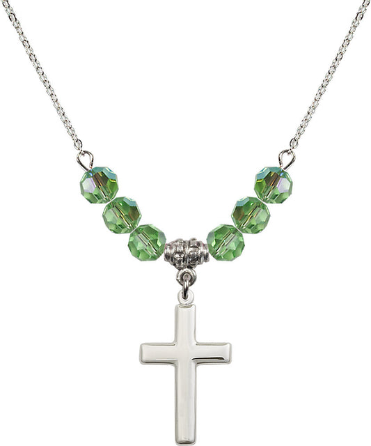Sterling Silver Cross Birthstone Necklace with Peridot Beads - 2195