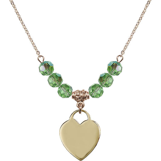14kt Gold Filled Heart Birthstone Necklace with Peridot Beads - 3200