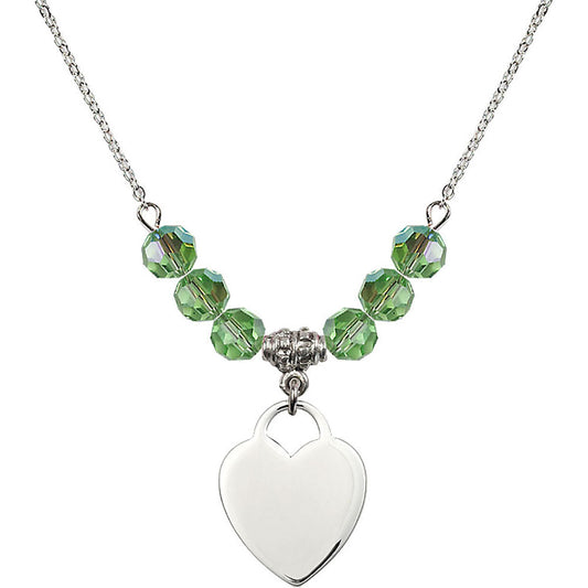 Sterling Silver Heart Birthstone Necklace with Peridot Beads - 3200