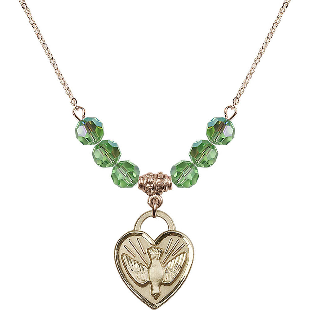 14kt Gold Filled Confirmation Heart Birthstone Necklace with Peridot Beads - 3205