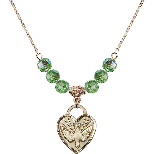14kt Gold Filled Confirmation Heart Birthstone Necklace with Peridot Beads - 3205