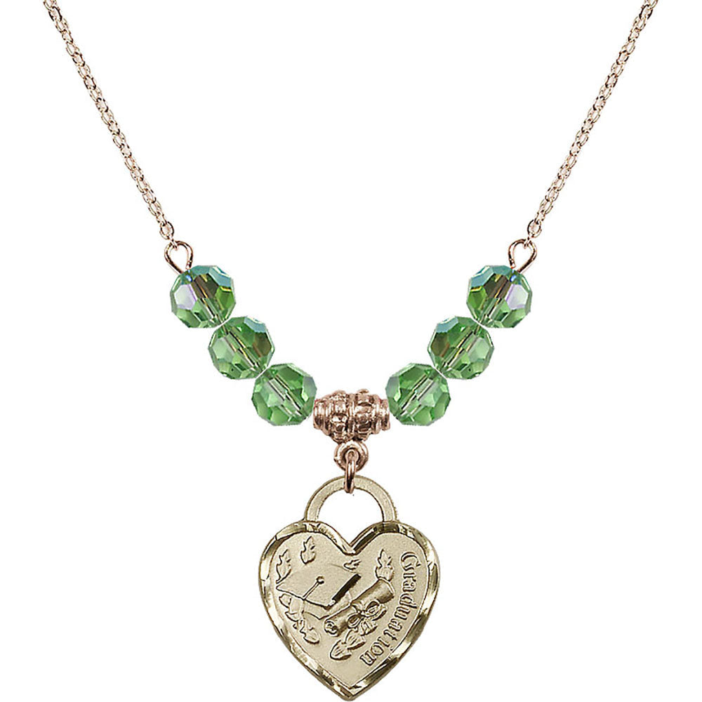 14kt Gold Filled Graduation Heart Birthstone Necklace with Peridot Beads - 3206