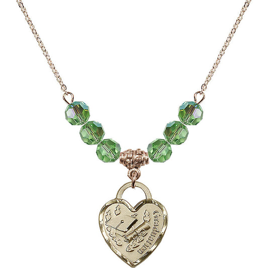 14kt Gold Filled Graduation Heart Birthstone Necklace with Peridot Beads - 3206