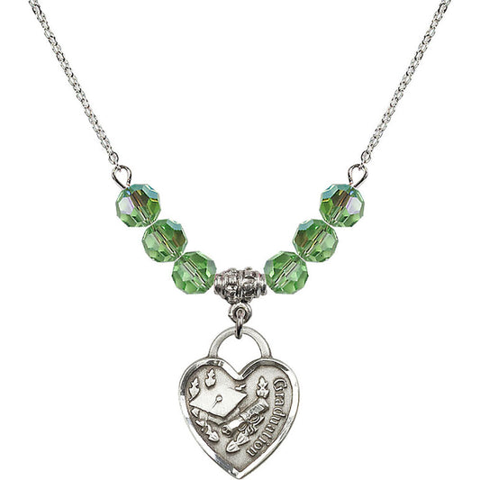 Sterling Silver Graduation Heart Birthstone Necklace with Peridot Beads - 3206