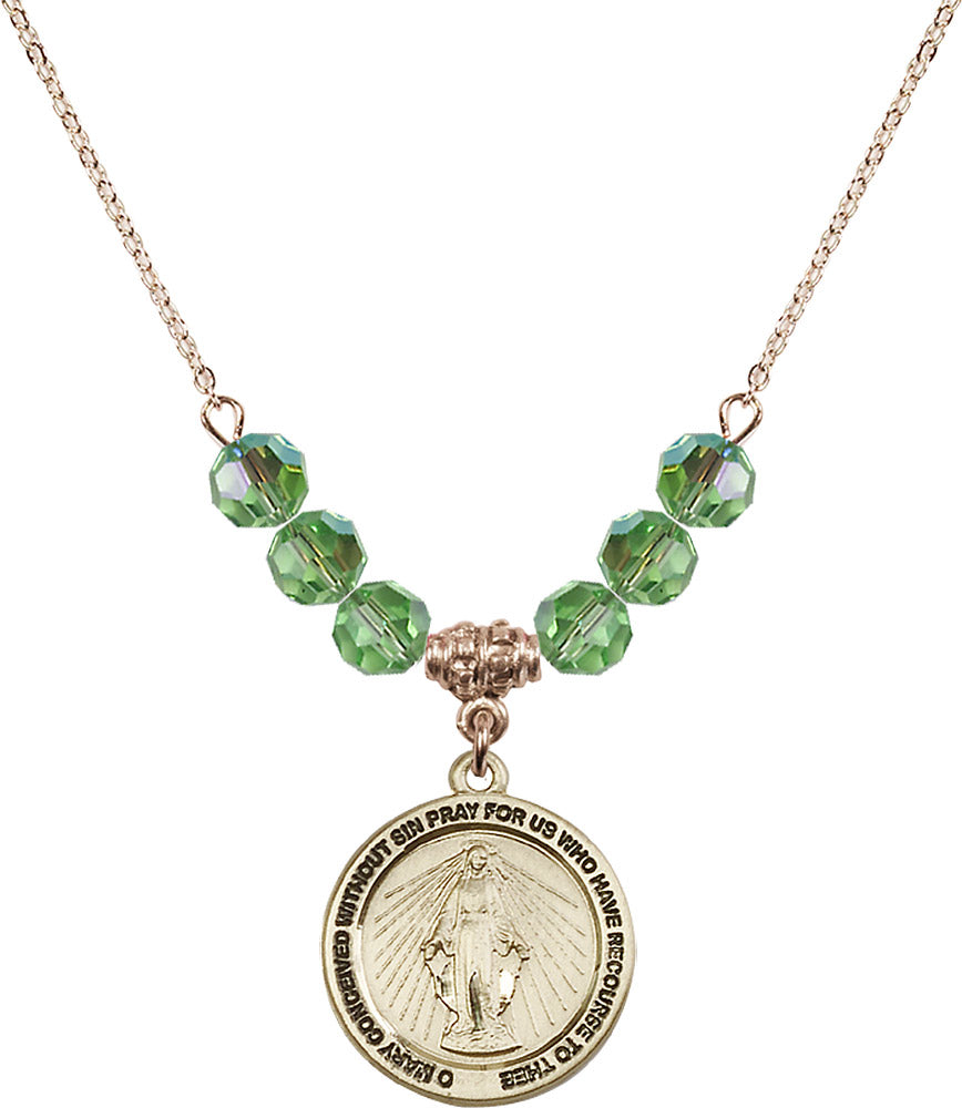 14kt Gold Filled Miraculous Birthstone Necklace with Peridot Beads - 4056