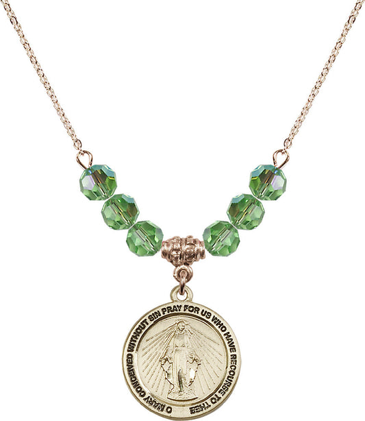 14kt Gold Filled Miraculous Birthstone Necklace with Peridot Beads - 4056