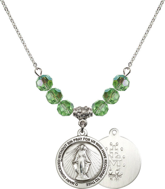 Sterling Silver Miraculous Birthstone Necklace with Peridot Beads - 4056