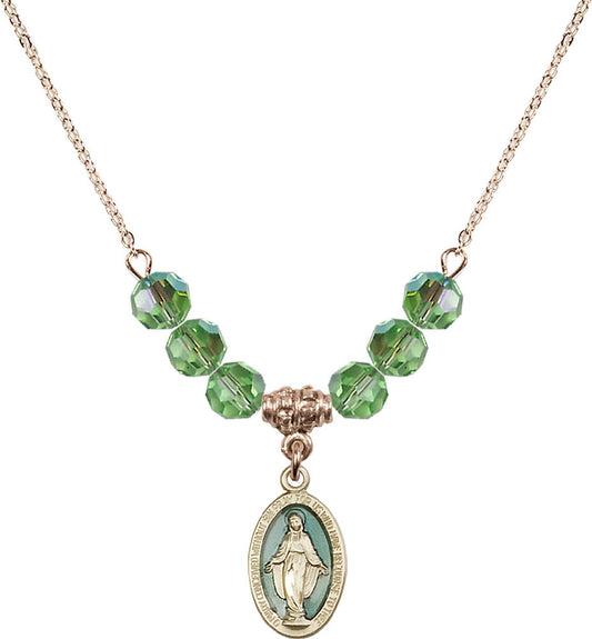 14kt Gold Filled Miraculous Birthstone Necklace with Peridot Beads - 4122