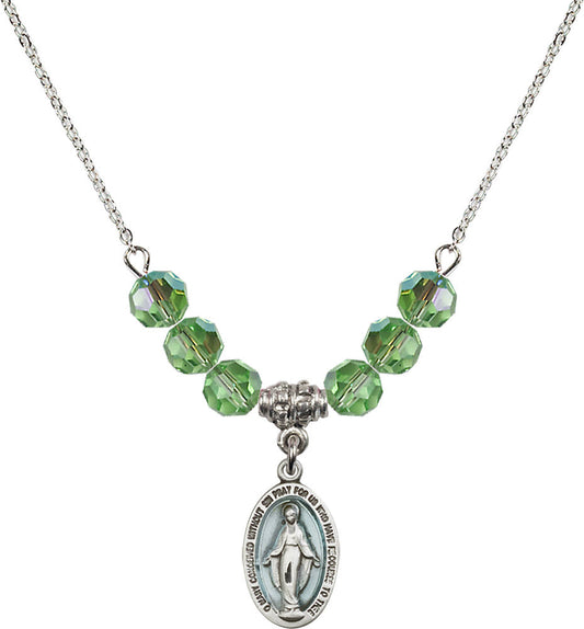 Sterling Silver Miraculous Birthstone Necklace with Peridot Beads - 4122