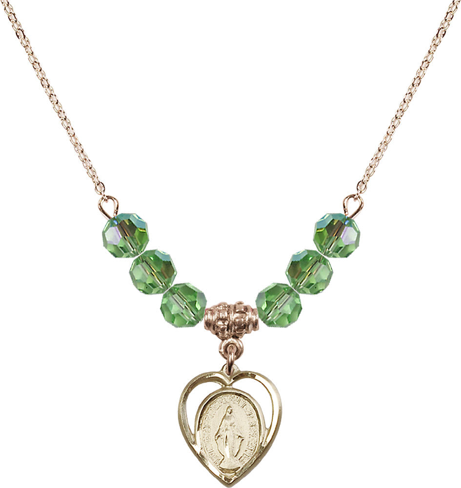 14kt Gold Filled Miraculous Birthstone Necklace with Peridot Beads - 4125