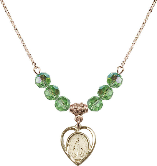 14kt Gold Filled Miraculous Birthstone Necklace with Peridot Beads - 4125