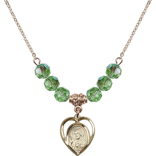 14kt Gold Filled Scapular Birthstone Necklace with Peridot Beads - 4126