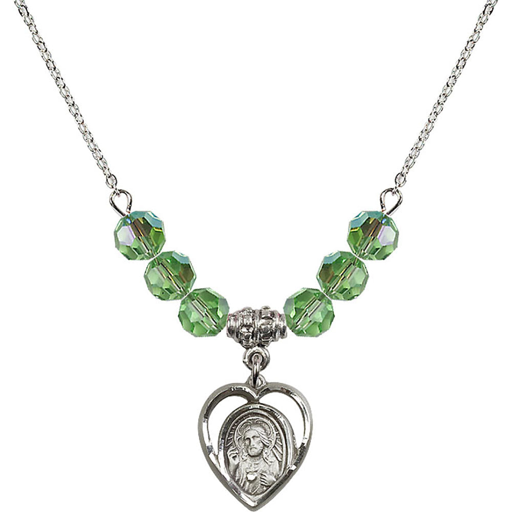 Sterling Silver Scapular Birthstone Necklace with Peridot Beads - 4126