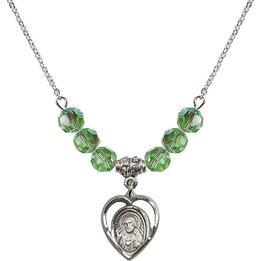 Sterling Silver Scapular Birthstone Necklace with Peridot Beads - 4126