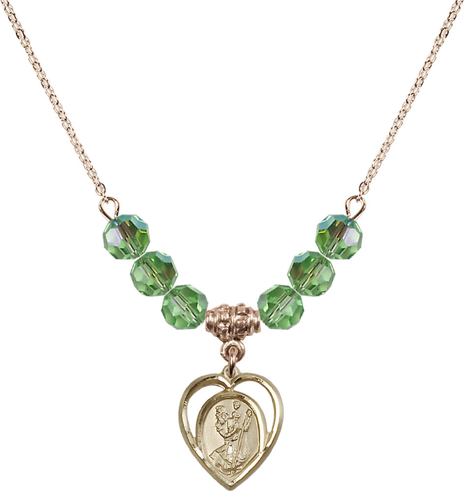 14kt Gold Filled Saint Christopher Birthstone Necklace with Peridot Beads - 4127