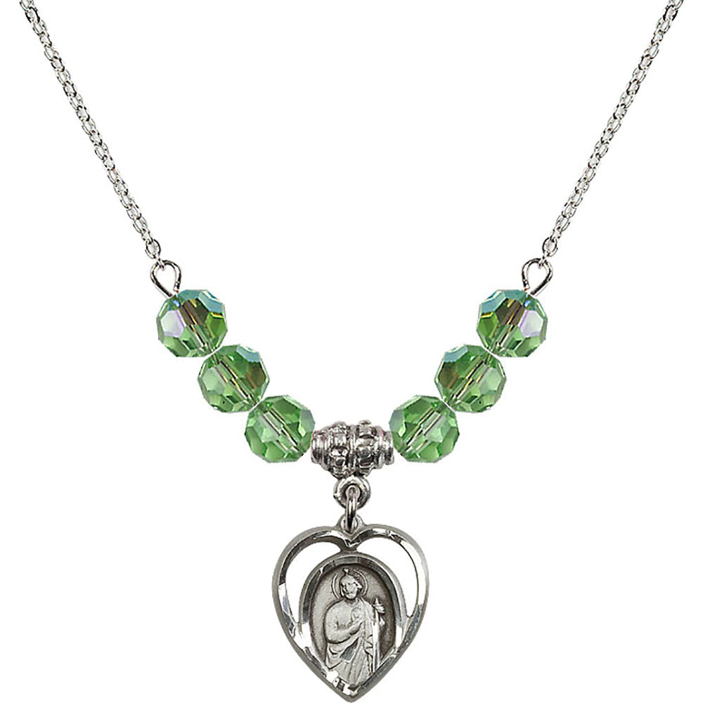 Sterling Silver Saint Jude Birthstone Necklace with Peridot Beads - 4128