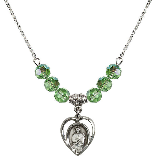 Sterling Silver Saint Jude Birthstone Necklace with Peridot Beads - 4128