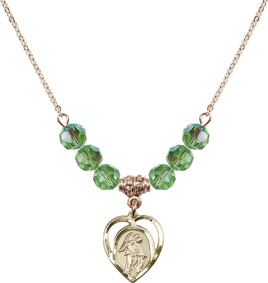 14kt Gold Filled Guardian Angel Birthstone Necklace with Peridot Beads - 4129