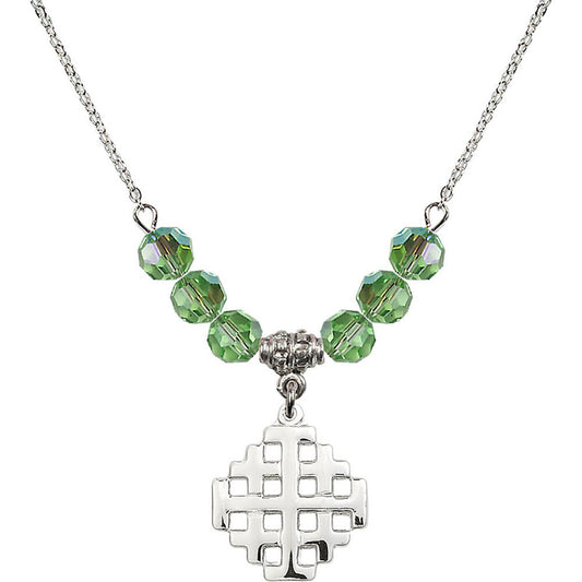 Sterling Silver Jerusalem Cross Birthstone Necklace with Peridot Beads - 4139