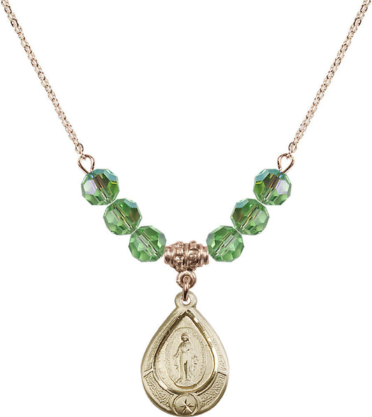 14kt Gold Filled Miraculous Birthstone Necklace with Peridot Beads - 4144