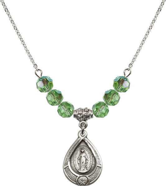 Sterling Silver Miraculous Birthstone Necklace with Peridot Beads - 4144