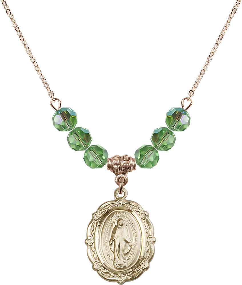 14kt Gold Filled Miraculous Birthstone Necklace with Peridot Beads - 4146