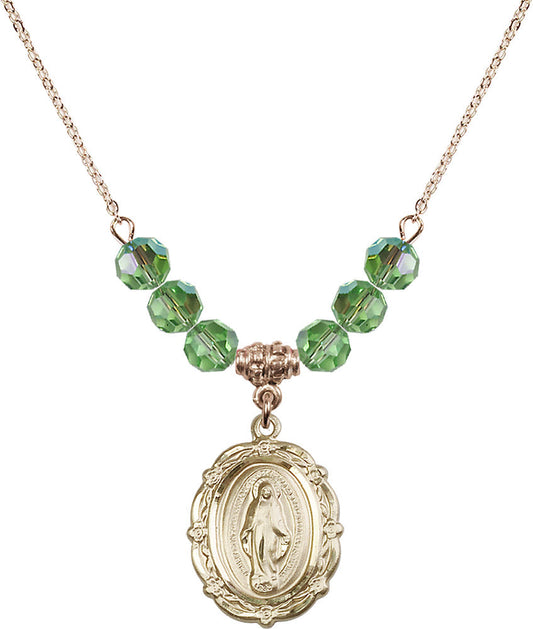 14kt Gold Filled Miraculous Birthstone Necklace with Peridot Beads - 4146