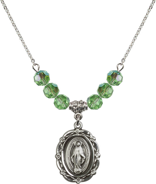 Sterling Silver Miraculous Birthstone Necklace with Peridot Beads - 4146