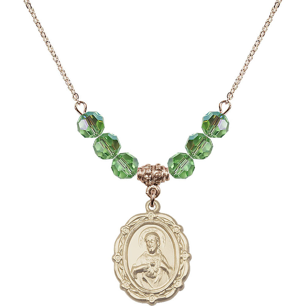 14kt Gold Filled Scapular Birthstone Necklace with Peridot Beads - 4146