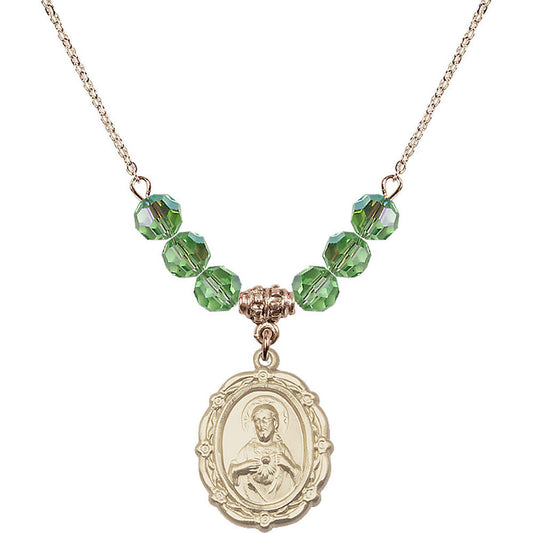 14kt Gold Filled Scapular Birthstone Necklace with Peridot Beads - 4146