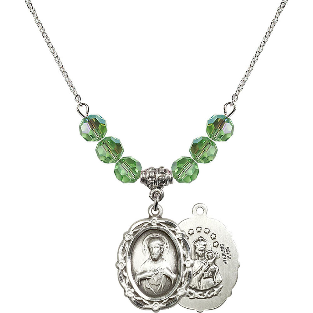 Sterling Silver Scapular Birthstone Necklace with Peridot Beads - 4146