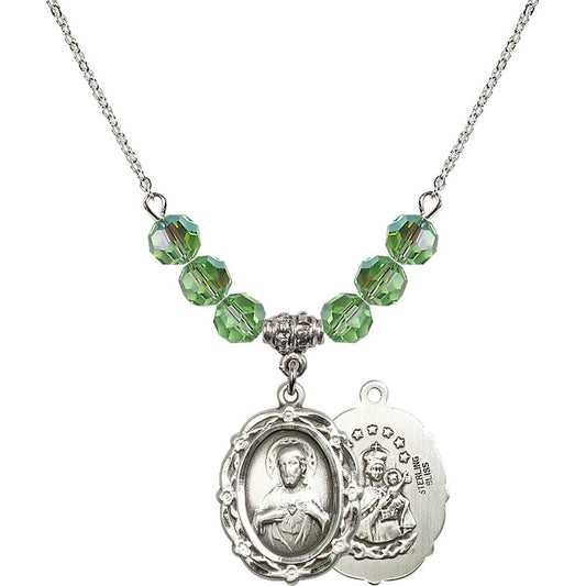 Sterling Silver Scapular Birthstone Necklace with Peridot Beads - 4146