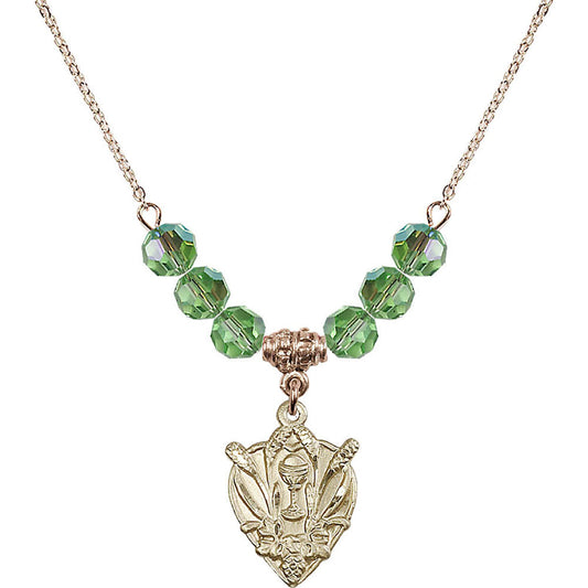 14kt Gold Filled Communion Birthstone Necklace with Peridot Beads - 4200