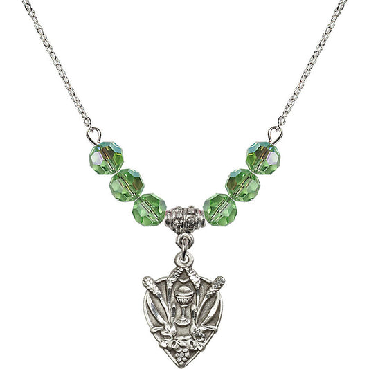 Sterling Silver Communion Birthstone Necklace with Peridot Beads - 4200