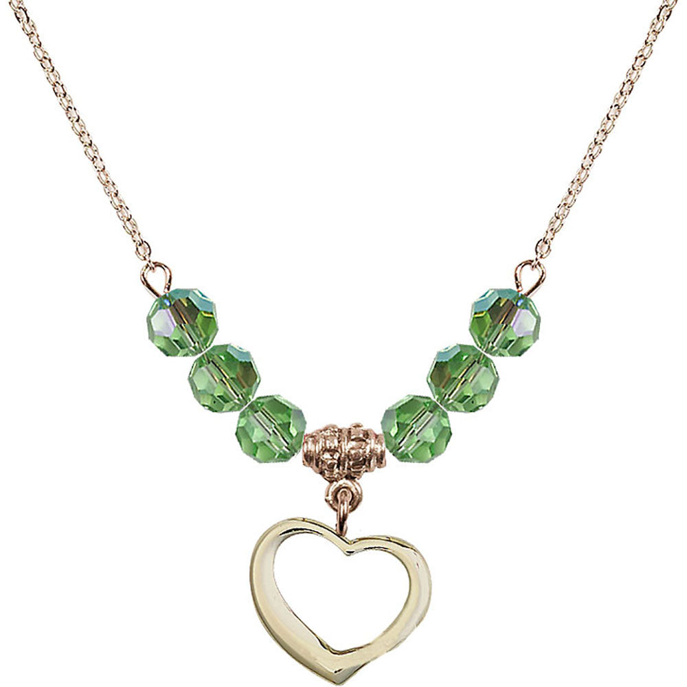 14kt Gold Filled Heart Birthstone Necklace with Peridot Beads - 4208