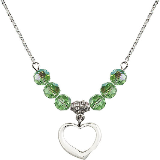 Sterling Silver Heart Birthstone Necklace with Peridot Beads - 4208