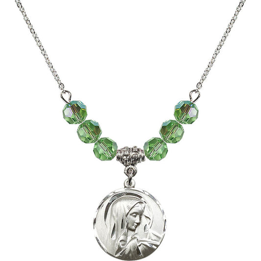 Sterling Silver Sorrowful Mother Birthstone Necklace with Peridot Beads - 4249