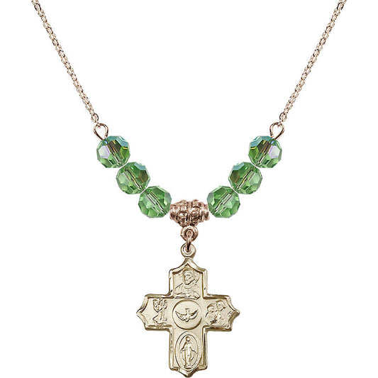 14kt Gold Filled 5-Way Birthstone Necklace with Peridot Beads - 4255