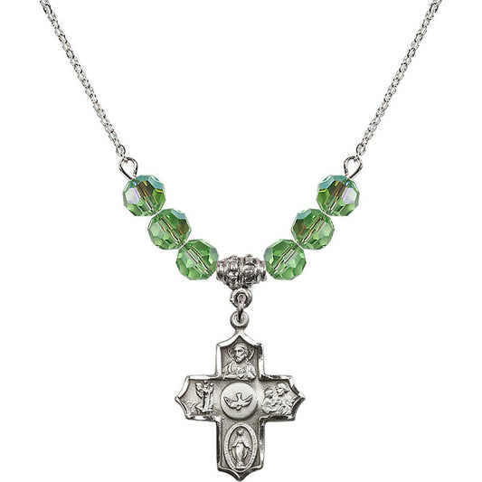 Sterling Silver 5-Way Birthstone Necklace with Peridot Beads - 4255