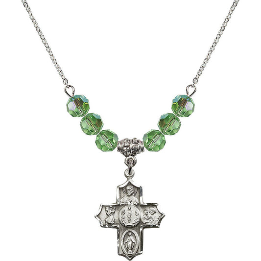 Sterling Silver 4-Way Birthstone Necklace with Peridot Beads - 4256