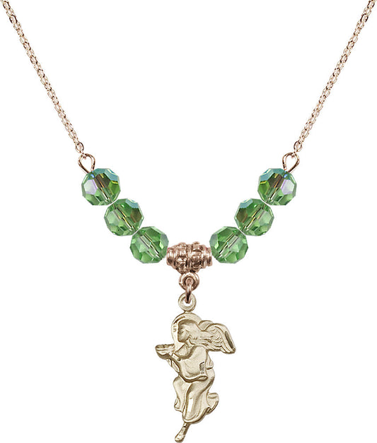 14kt Gold Filled Guardian Angel Birthstone Necklace with Peridot Beads - 4260
