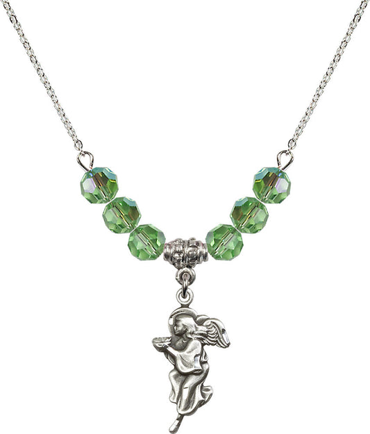 Sterling Silver Guardian Angel Birthstone Necklace with Peridot Beads - 4260
