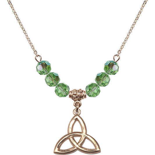 14kt Gold Filled Trinity Irish Knot Birthstone Necklace with Peridot Beads - 5101